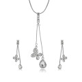 Unique Long Crystal Butterfly Pendant Necklace Earrings Jewelry Set